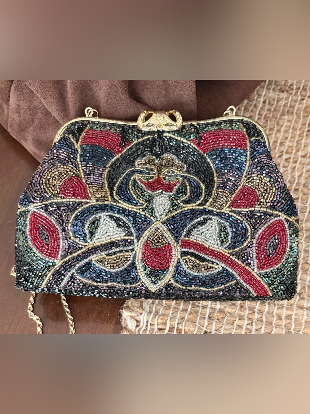 Beaded  Evening Clutch Purse
Made in Korea Removable Gold
Chain Vintage Style